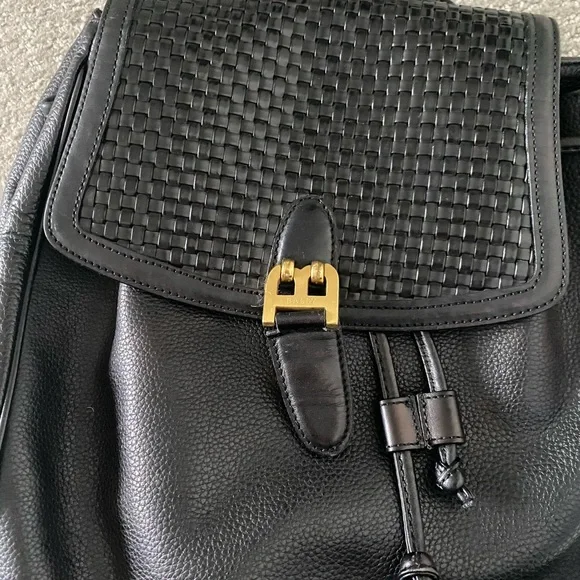 Bally vintage backpack black woven leather gold hardware